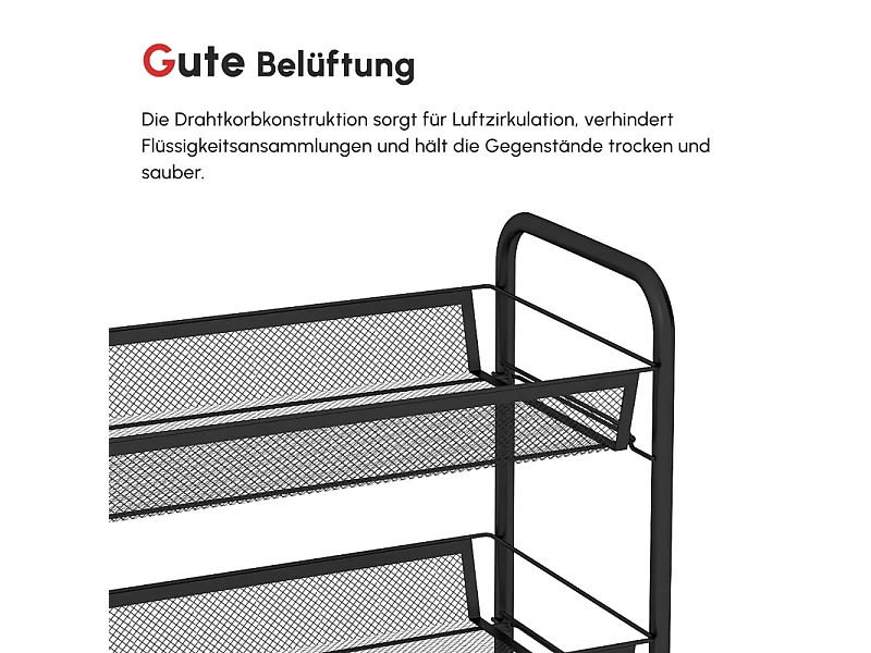 Chariot de service avec 4 étagères et 5 paniers, en acier, noir (45x26.5x106 cm)