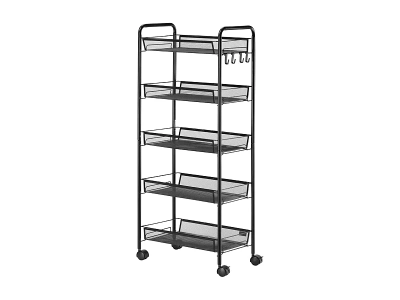 Carrello di servizio con 4 ripiani e 5 cestelli, acciaio, nero (45x26,5x106 cm)