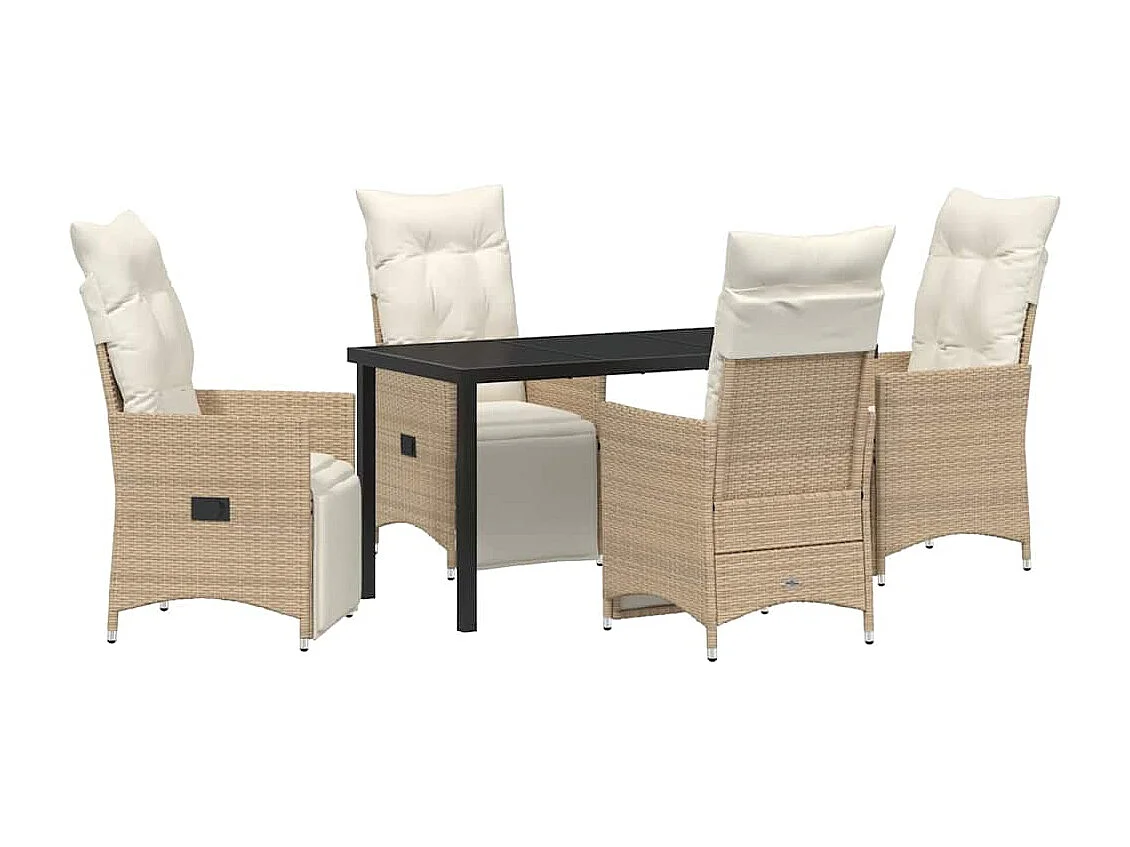 Ensemble de salle à manger de jardin 5 pièces avec coussins beige en poly rattan