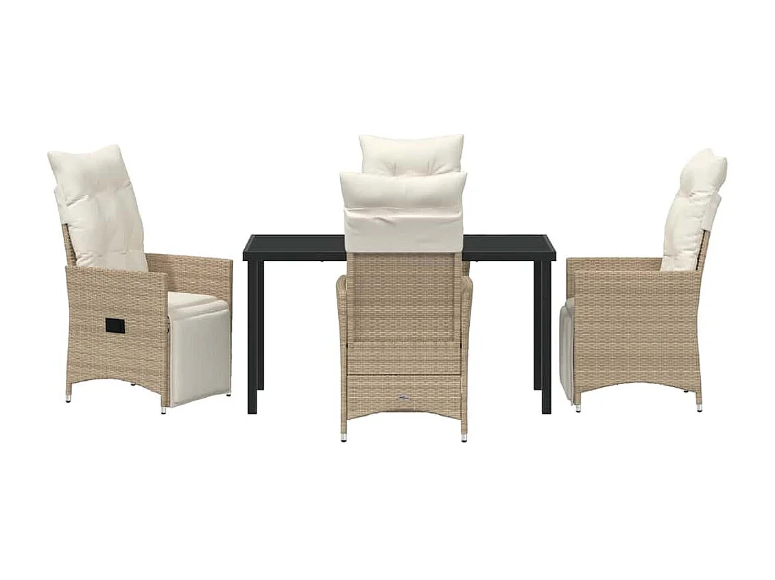 Ensemble de salle à manger de jardin 5 pièces avec coussins beige en poly rattan