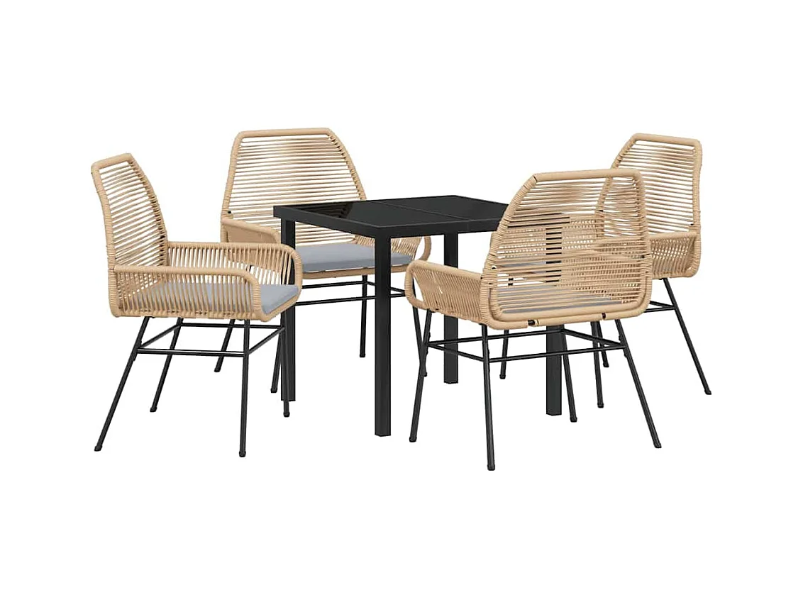 Ensemble de salle à manger de jardin 5 pièces avec coussins Marron Poly Rattan