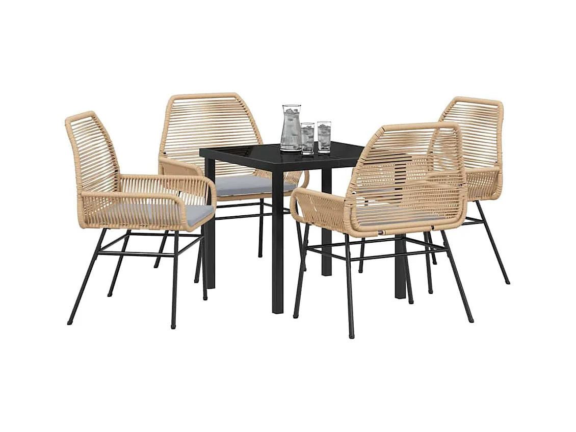 Ensemble de salle à manger de jardin 5 pièces avec coussins Marron Poly Rattan