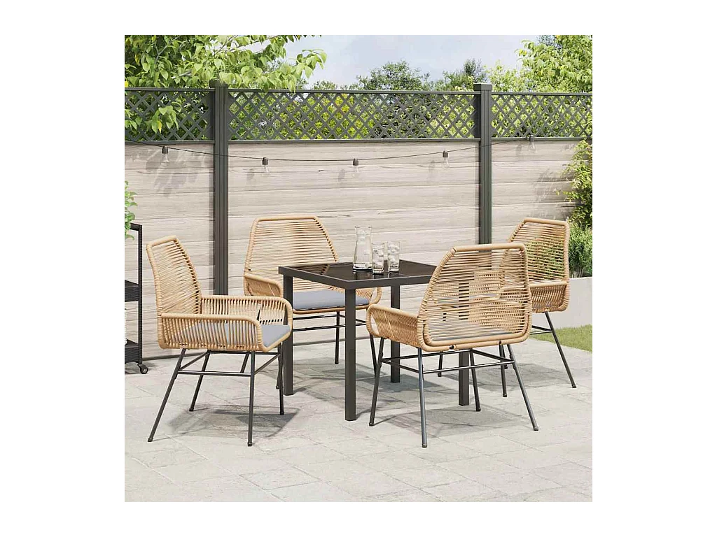 Ensemble de salle à manger de jardin 5 pièces avec coussins Marron Poly Rattan