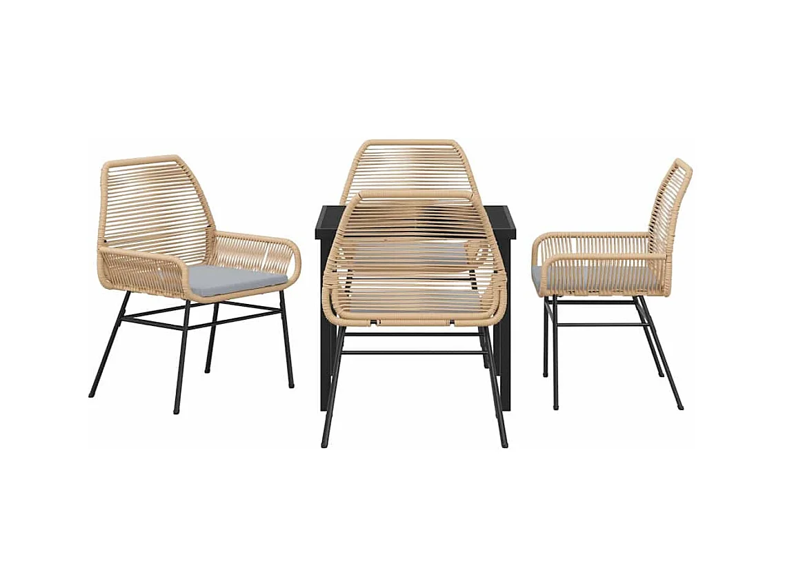 Ensemble de salle à manger de jardin 5 pièces avec coussins Marron Poly Rattan