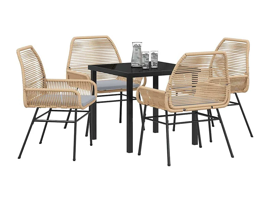 5-teiliges Garten-Ess-Set mit Kissen, braun, Polyrattan