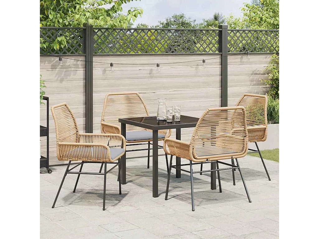 5-teiliges Garten-Ess-Set mit Kissen, braun, Polyrattan