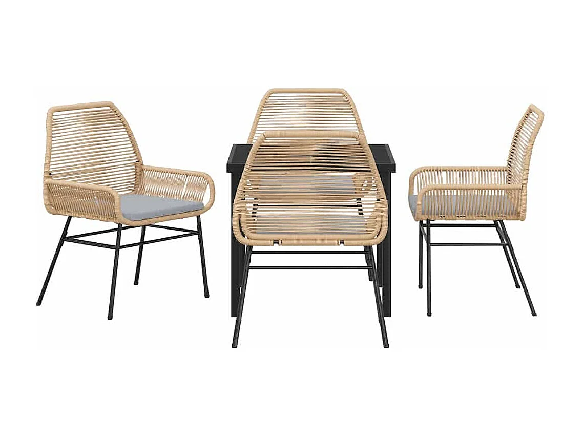 5-teiliges Garten-Ess-Set mit Kissen, braun, Polyrattan