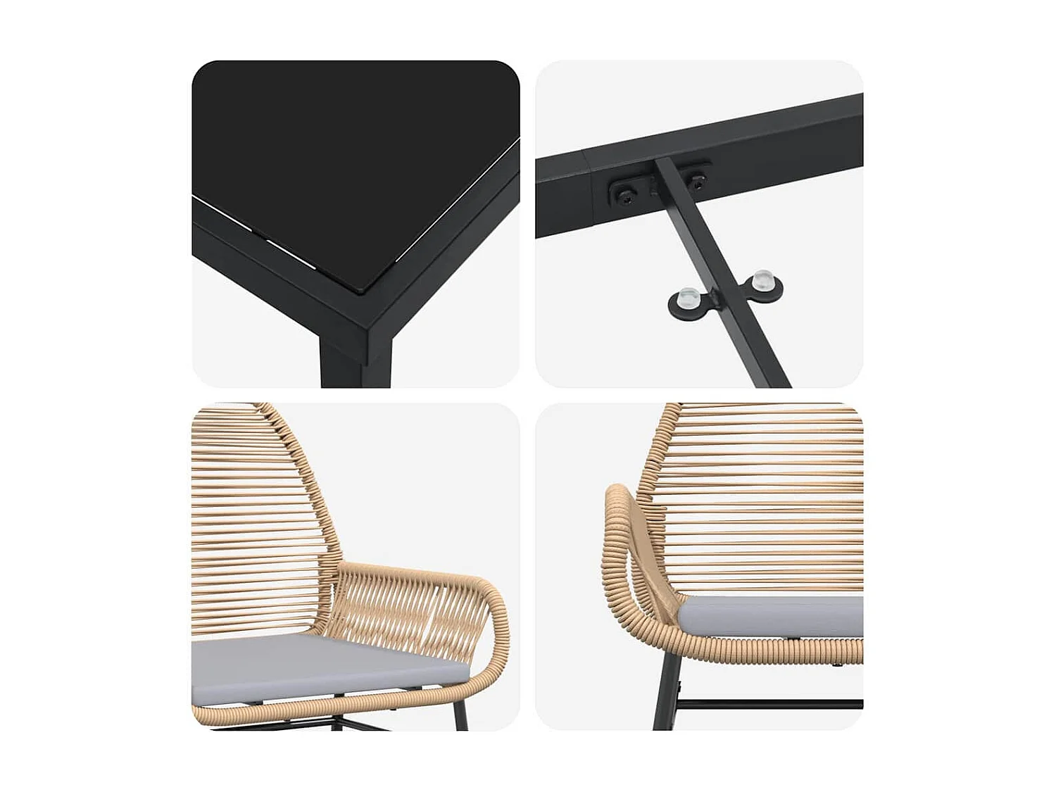 5-teiliges Garten-Ess-Set mit Kissen, braun, Polyrattan