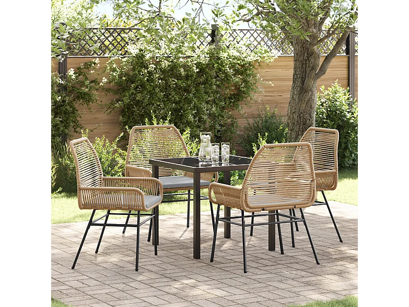 Ensemble de salle à manger de jardin 5 pièces avec coussins Marron Poly Rattan