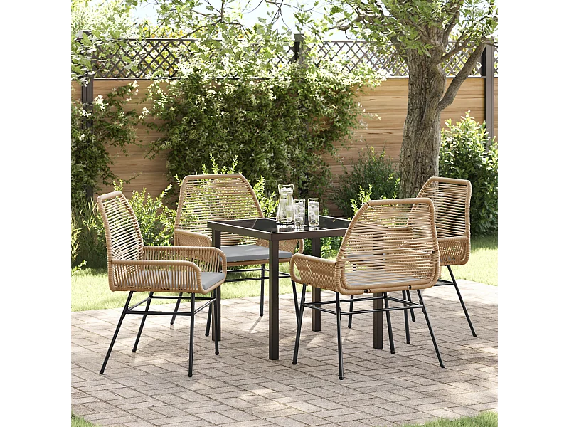 5-teiliges Garten-Ess-Set mit Kissen, braun, Polyrattan