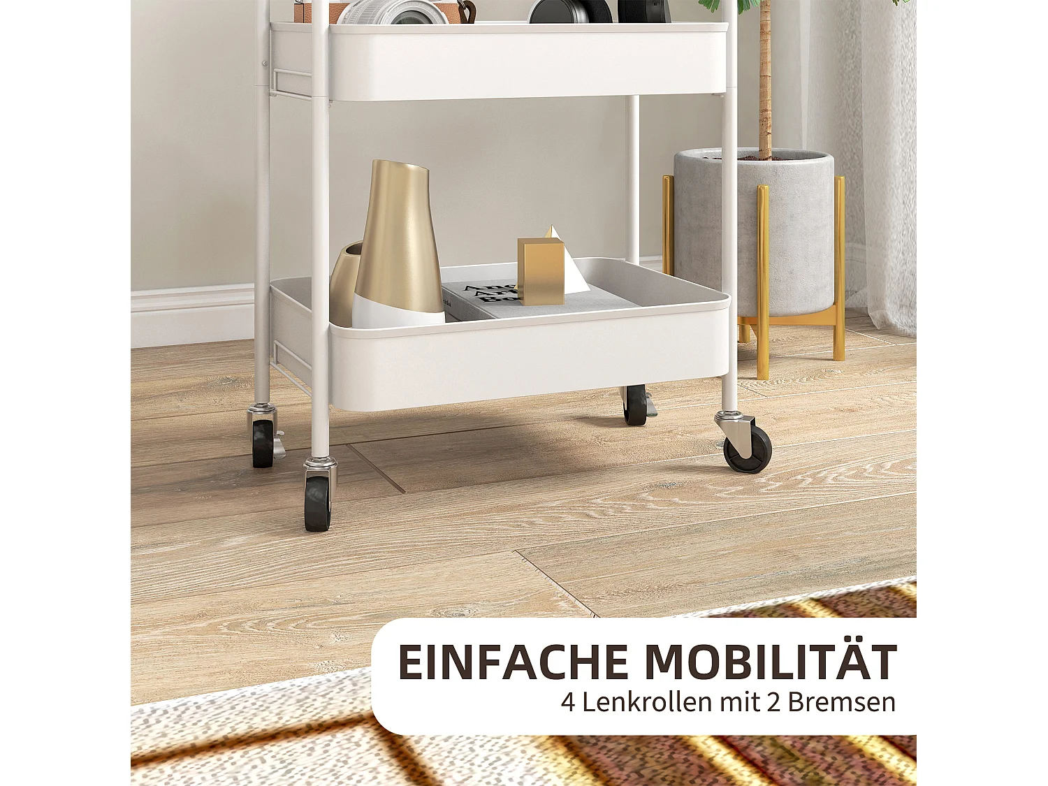 Servierwagen mit 3 Etagen, Stahl, Weiß, praktischer Küchenwagen, (45x30.6x79cm)