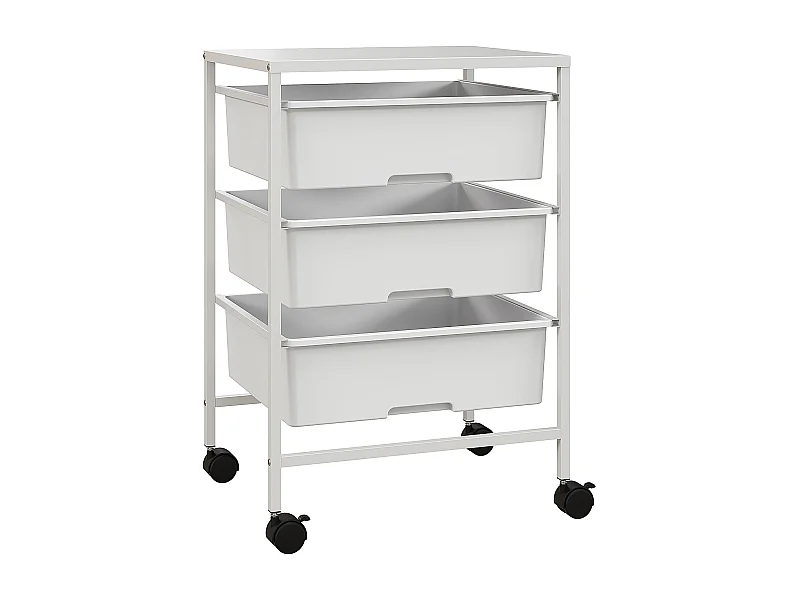 Chariot de service avec 3 étagères, à roulettes, en plastique, blanc (40.8x33.5x60.5 cm)