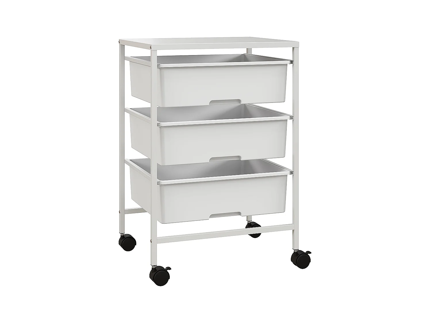 Chariot de service avec 3 étagères, à roulettes, en plastique, blanc (40.8x33.5x60.5 cm)