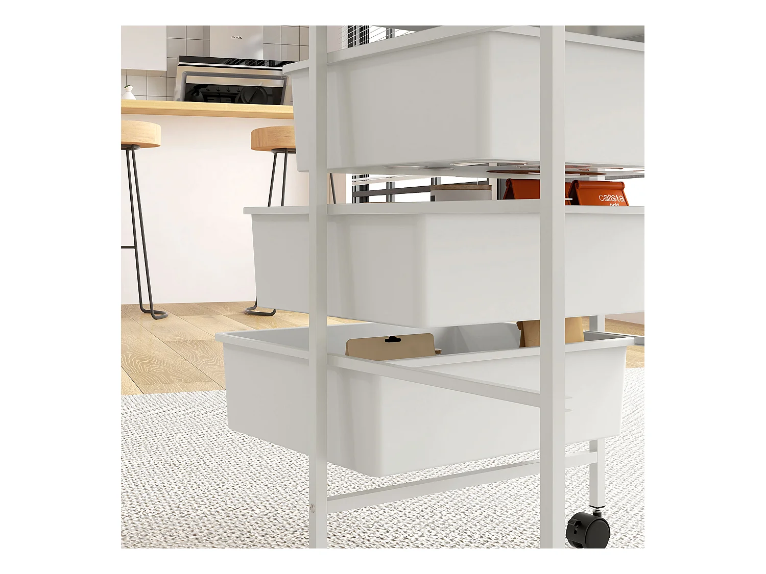 Chariot de service avec 3 étagères, à roulettes, en plastique, blanc (40.8x33.5x60.5 cm)