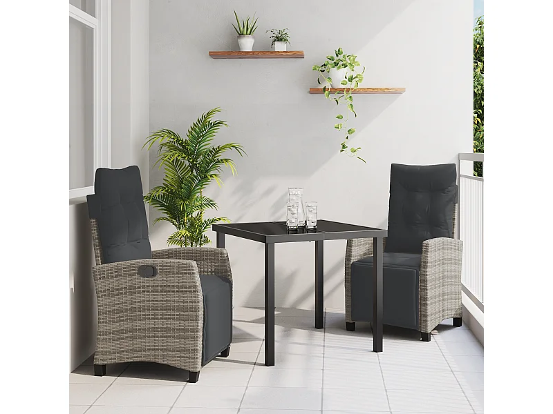 Set da giardino 3 pezzi in polyrattan grigio