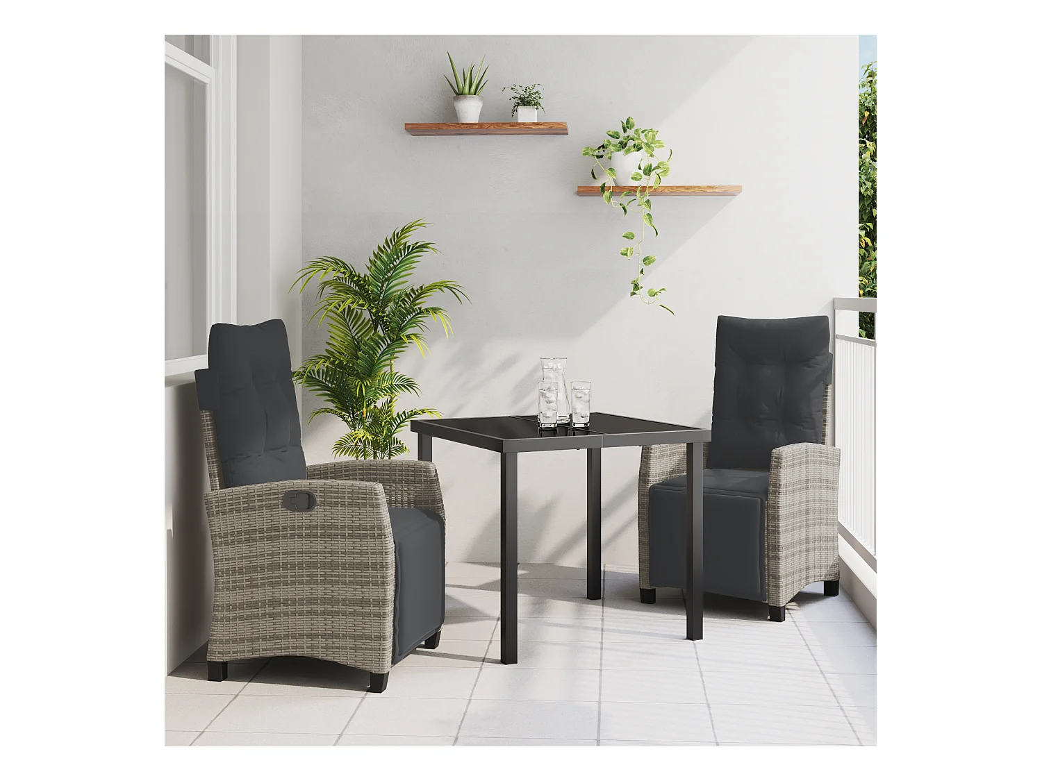 Set da giardino 3 pezzi in polyrattan grigio