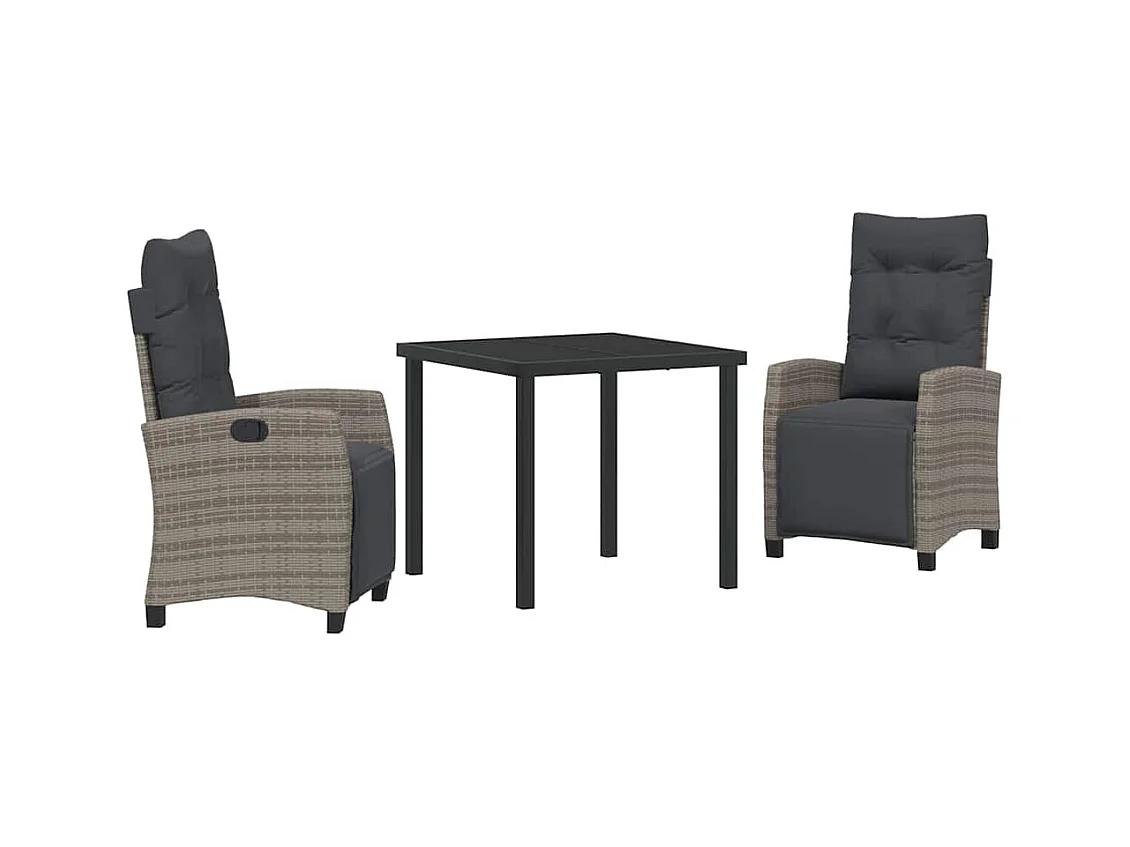 Set da giardino 3 pezzi in polyrattan grigio