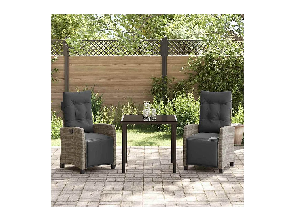 Set da giardino 3 pezzi in polyrattan grigio
