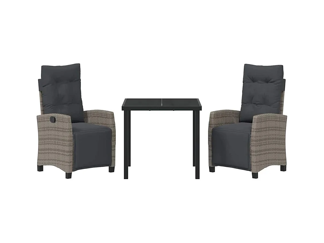 Set da giardino 3 pezzi in polyrattan grigio