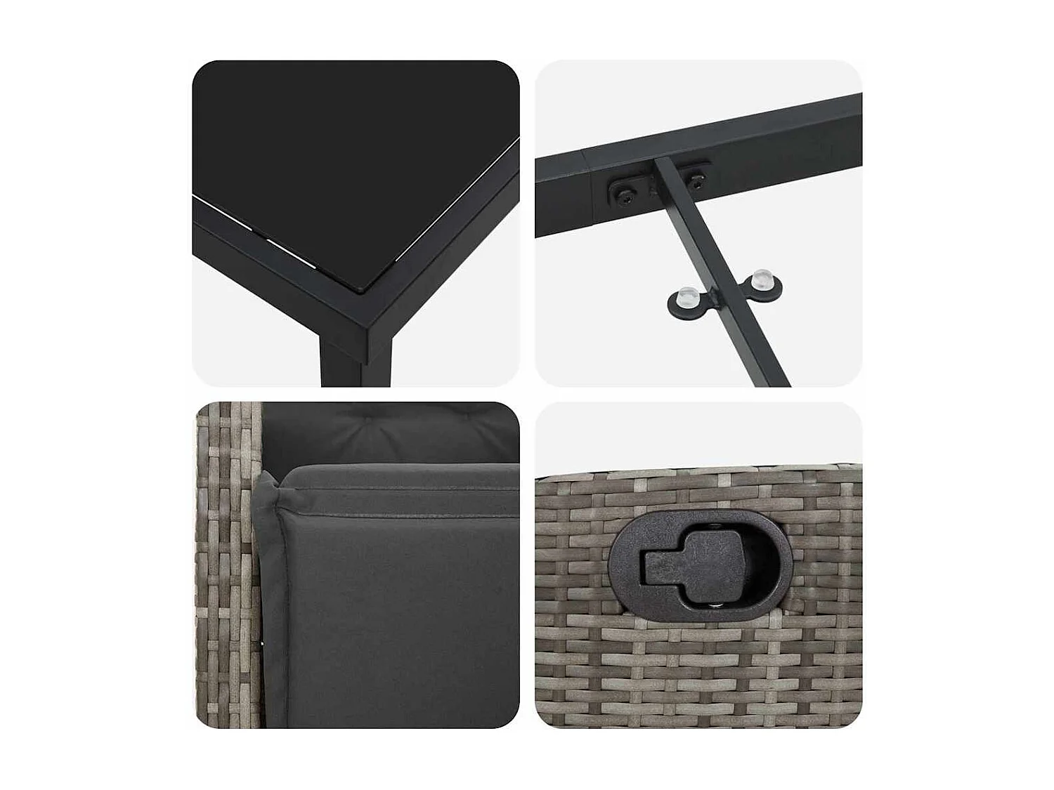 Set da giardino 3 pezzi in polyrattan grigio