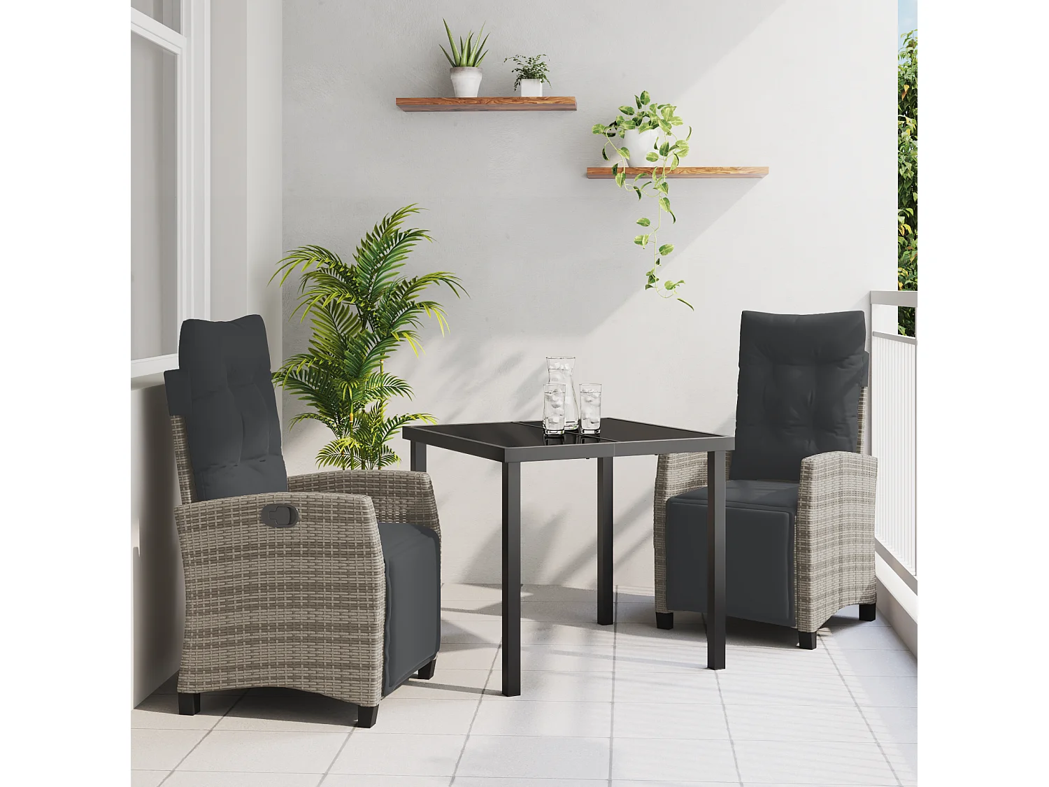 Set de jardin en 3 pièces en gris rotin poly