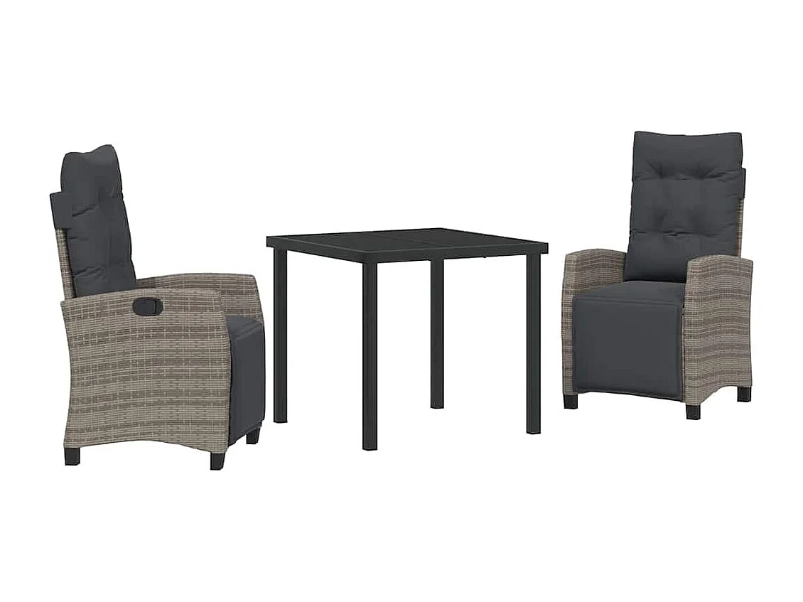 Set de jardin en 3 pièces en gris rotin poly