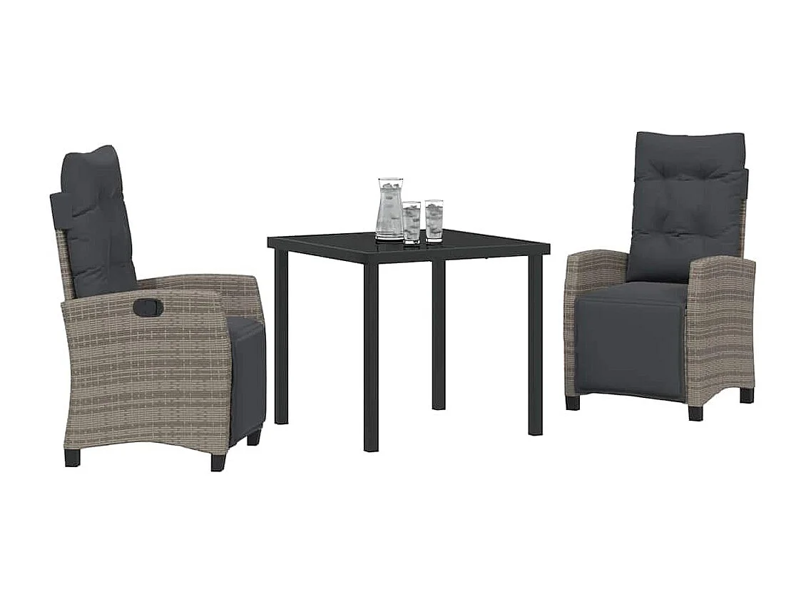 Set de jardin en 3 pièces en gris rotin poly