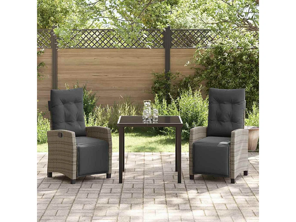 Set de jardin en 3 pièces en gris rotin poly