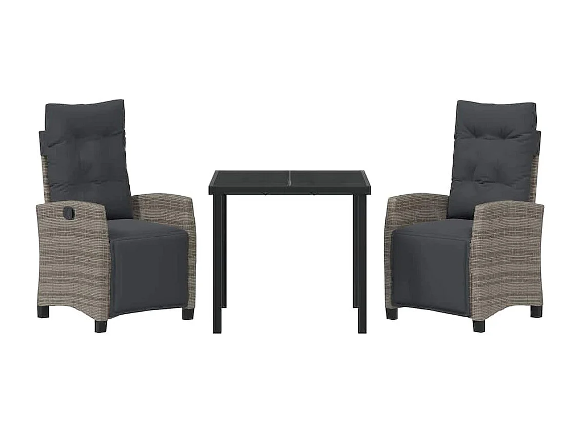 Set de jardin en 3 pièces en gris rotin poly