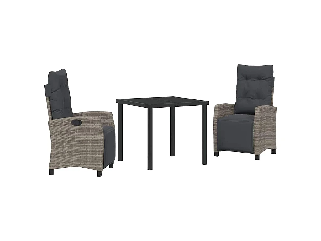 Set de jardin en 3 pièces en gris rotin poly