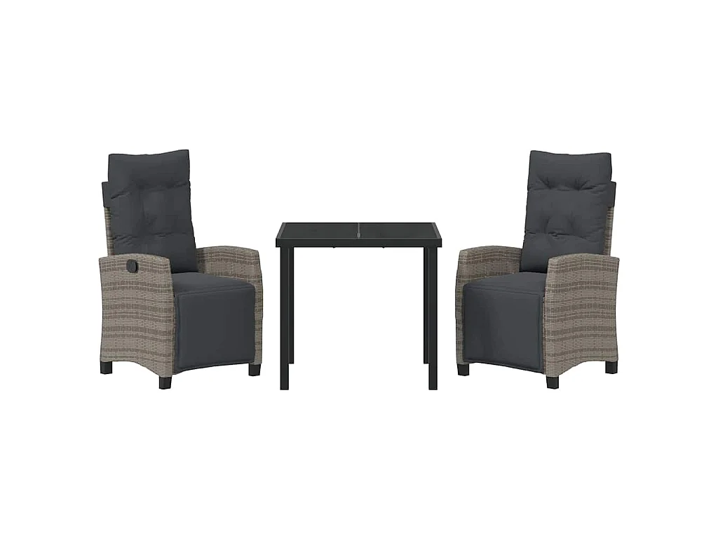 Set de jardin en 3 pièces en gris rotin poly