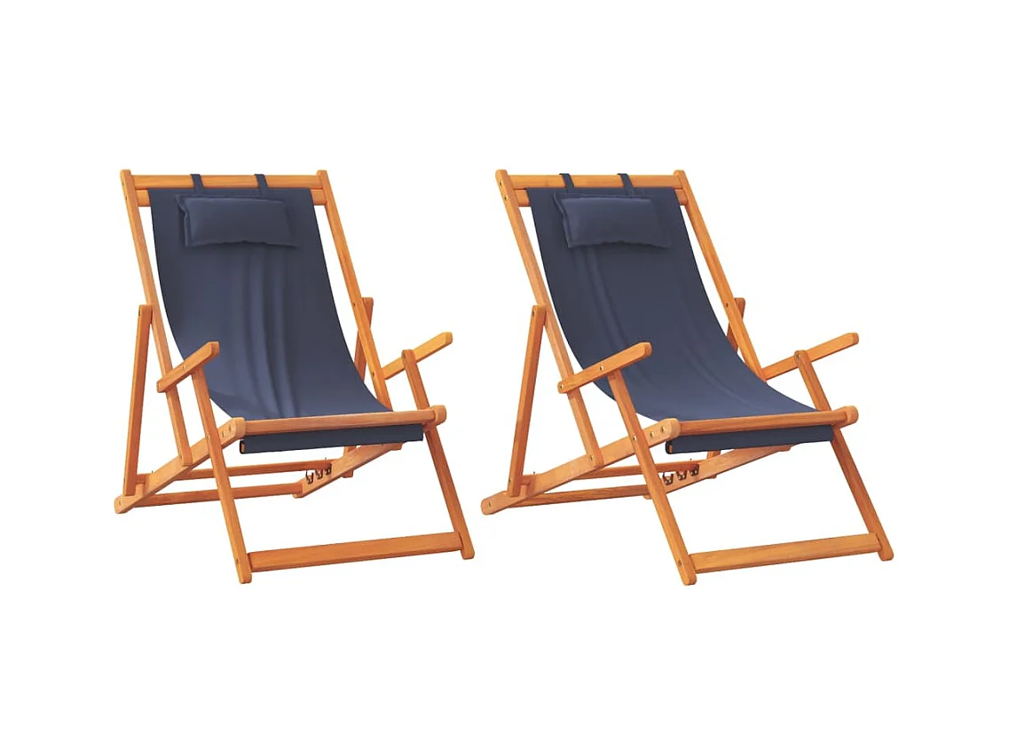 Chaises de plage pliables lot de 2 bleu tissu