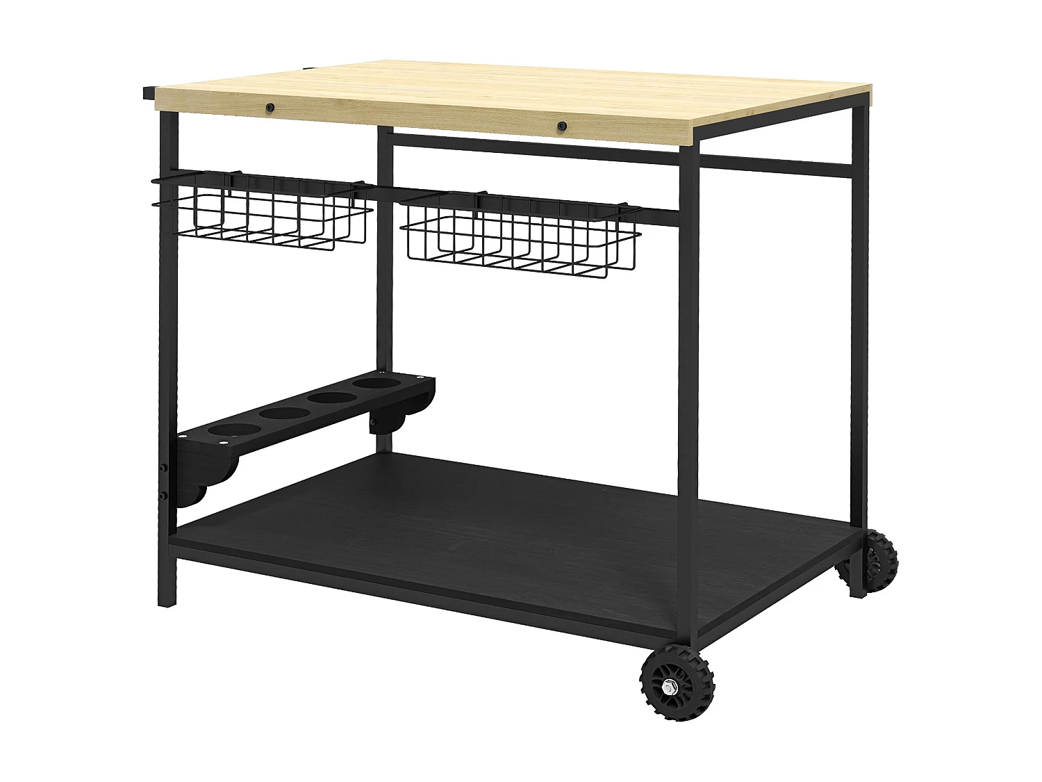 2-laags tuintrolley, natuurlijk grenen, opbergmand en bekerhouder (97,5 x 65 x 81 cm)