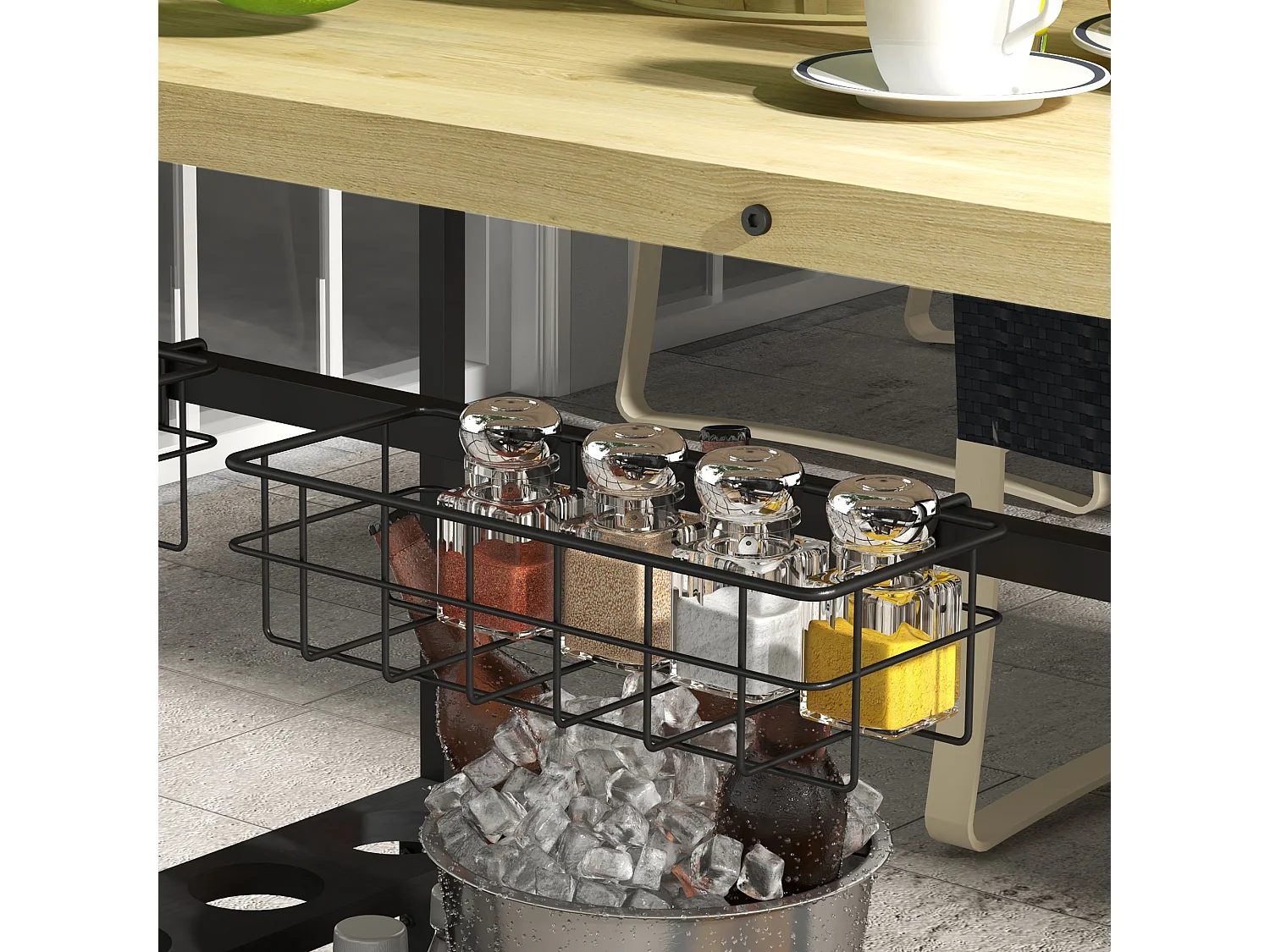 2-laags tuintrolley, natuurlijk grenen, opbergmand en bekerhouder (97,5 x 65 x 81 cm)