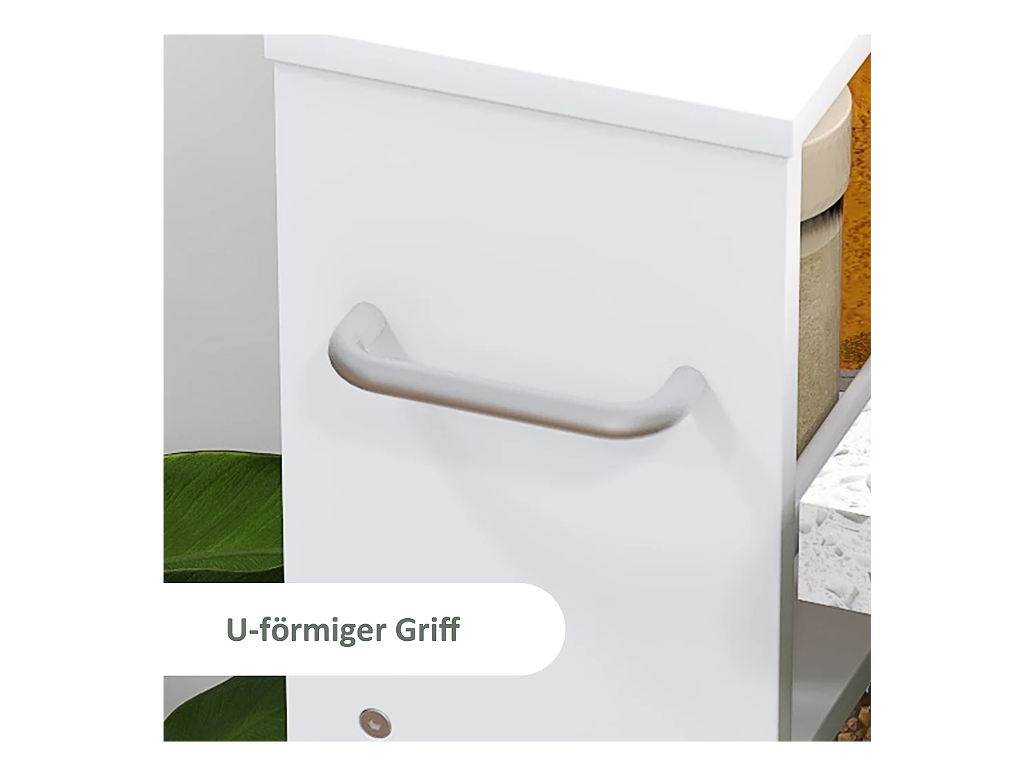 Carro estrecho con ruedas, 4 niveles con asas, paneles de MDF blanco (45x15x91cm)