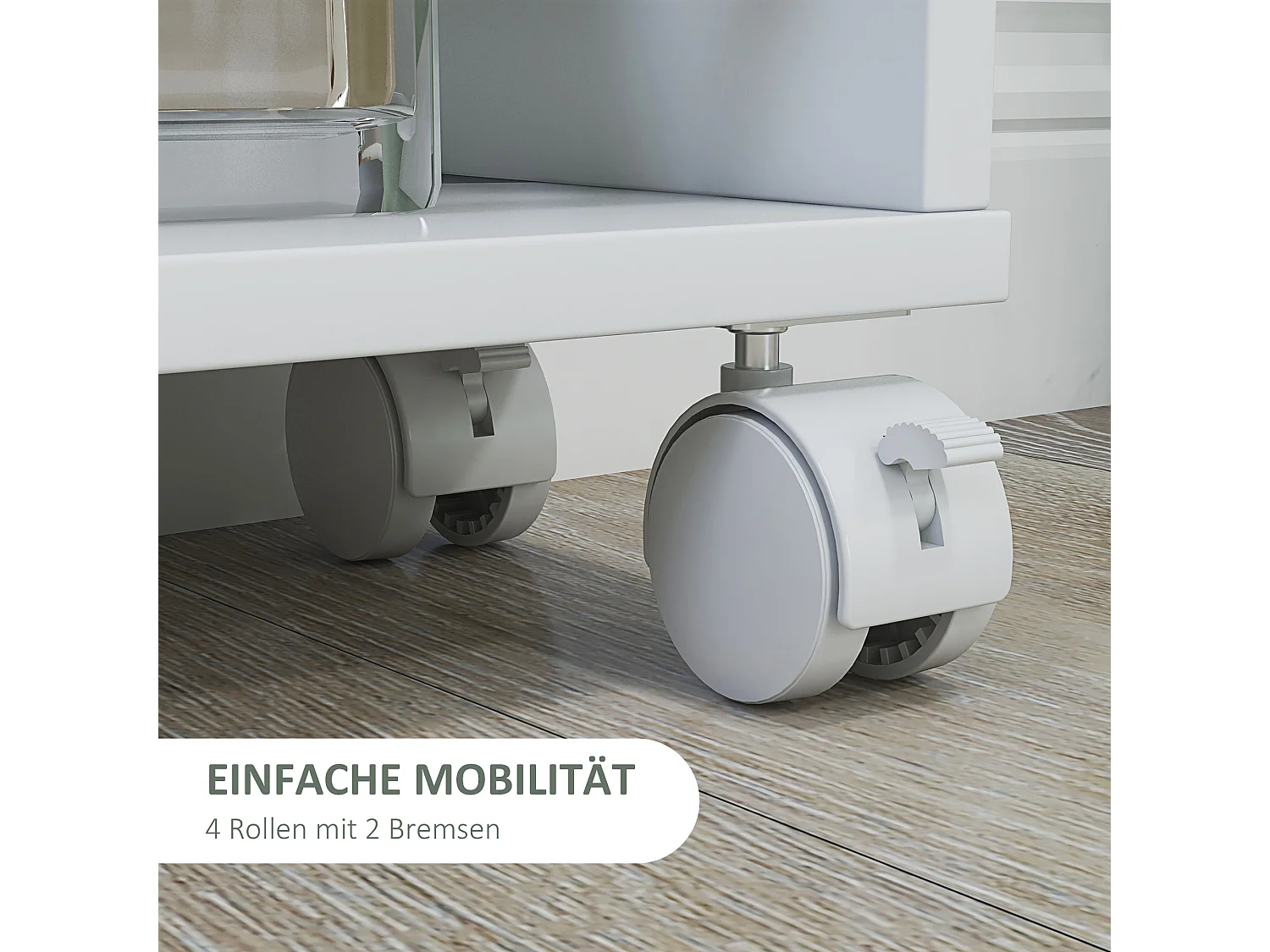 Desserte étroite à roulettes, 4 niveaux avec poignées, panneaux MDF blanc (45x15x91cm)