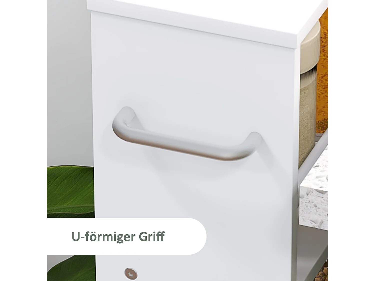 Desserte étroite à roulettes, 4 niveaux avec poignées, panneaux MDF blanc (45x15x91cm)