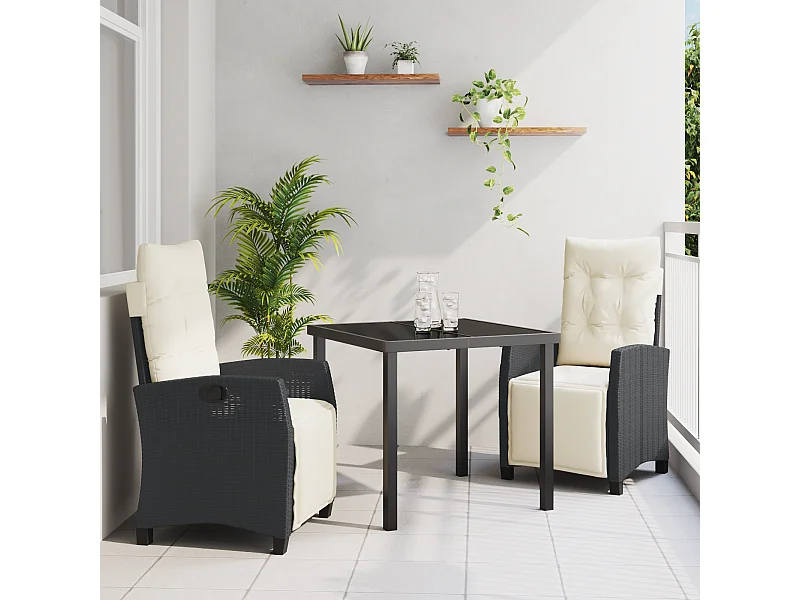Set da pranzo da giardino da 3 pezzi in polyrattan nero