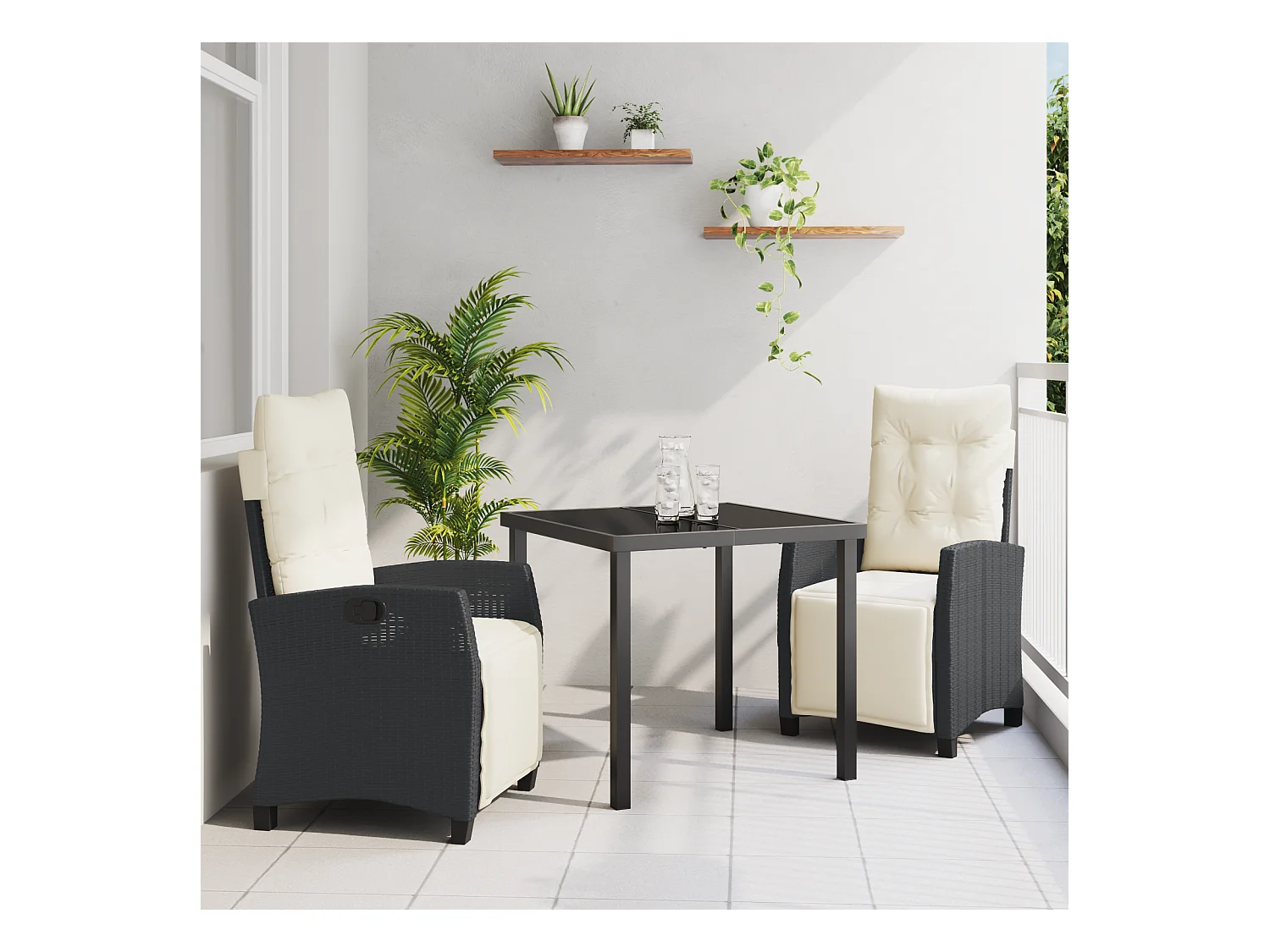 Set da pranzo da giardino da 3 pezzi in polyrattan nero