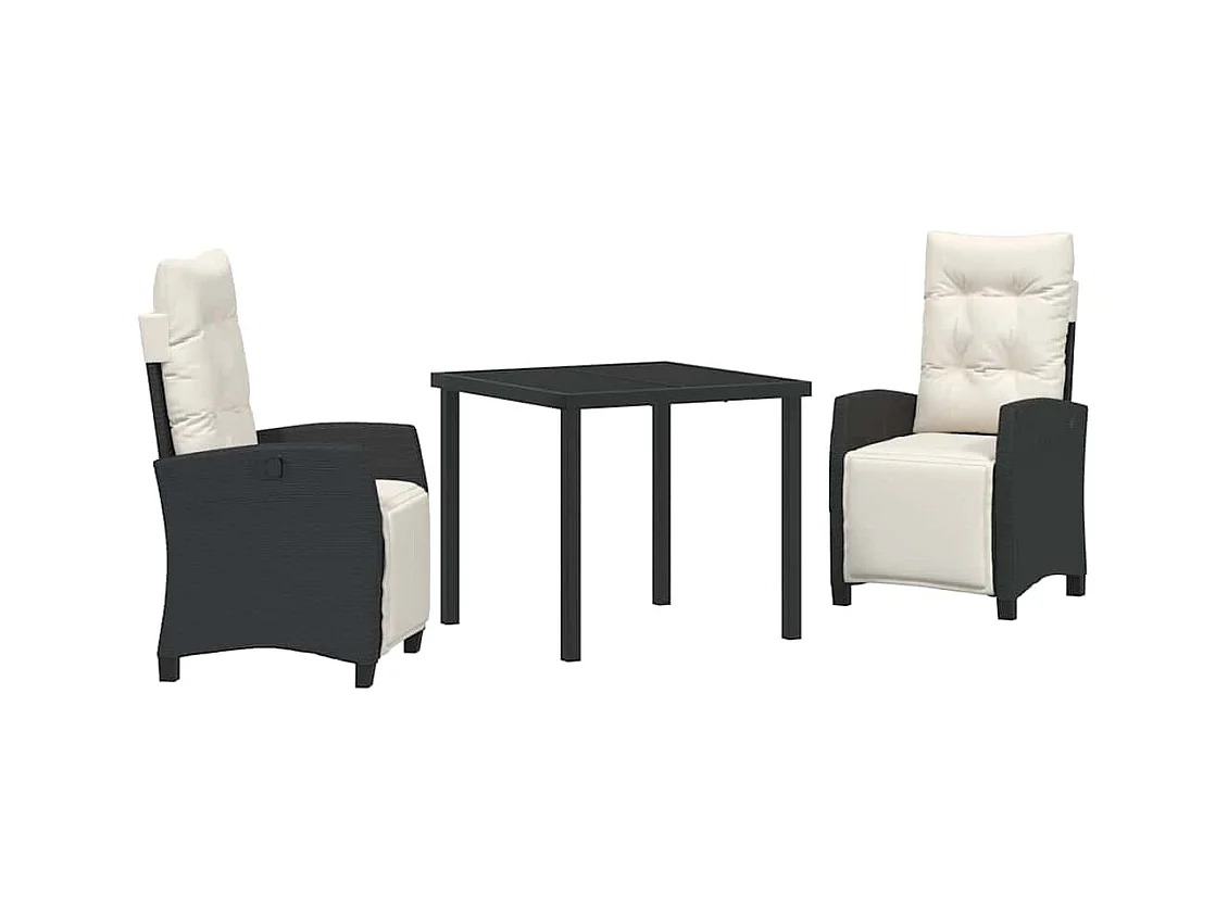 Set da pranzo da giardino da 3 pezzi in polyrattan nero