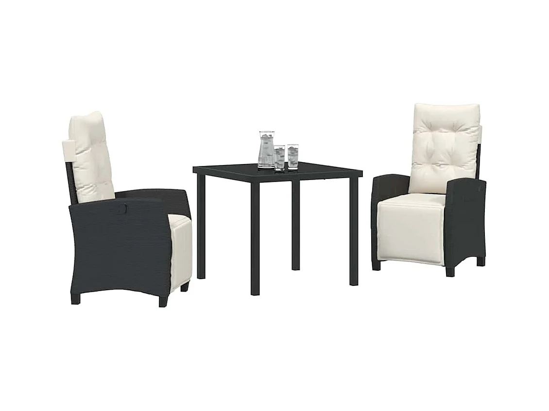 Set da pranzo da giardino da 3 pezzi in polyrattan nero