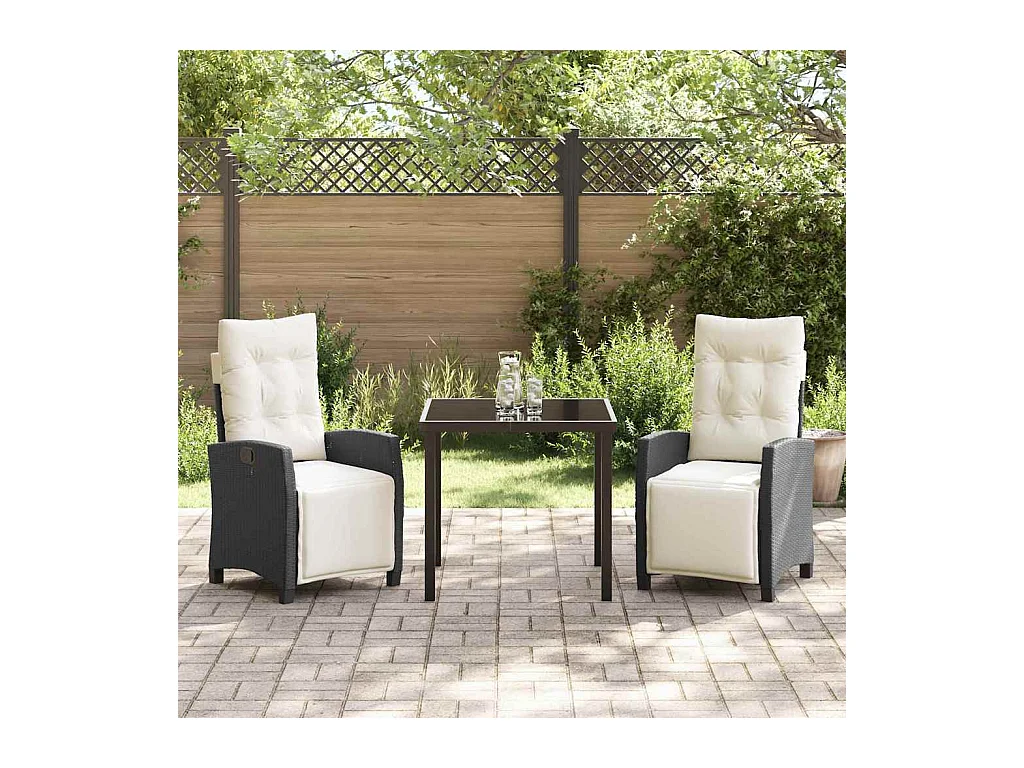 Set da pranzo da giardino da 3 pezzi in polyrattan nero