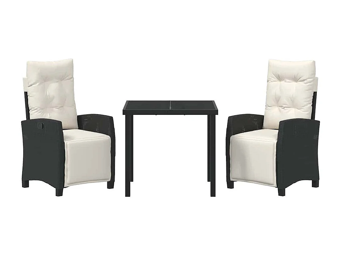 Set da pranzo da giardino da 3 pezzi in polyrattan nero