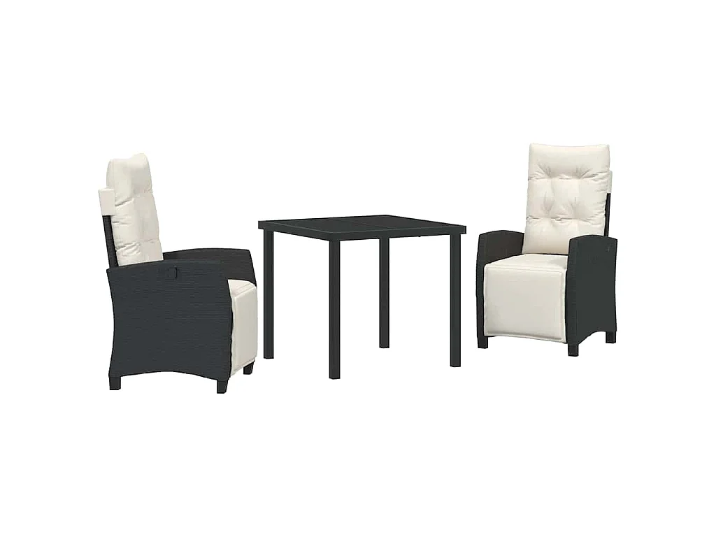 Juego de comedor de jardín de 3 piezas en ratán sintético negro