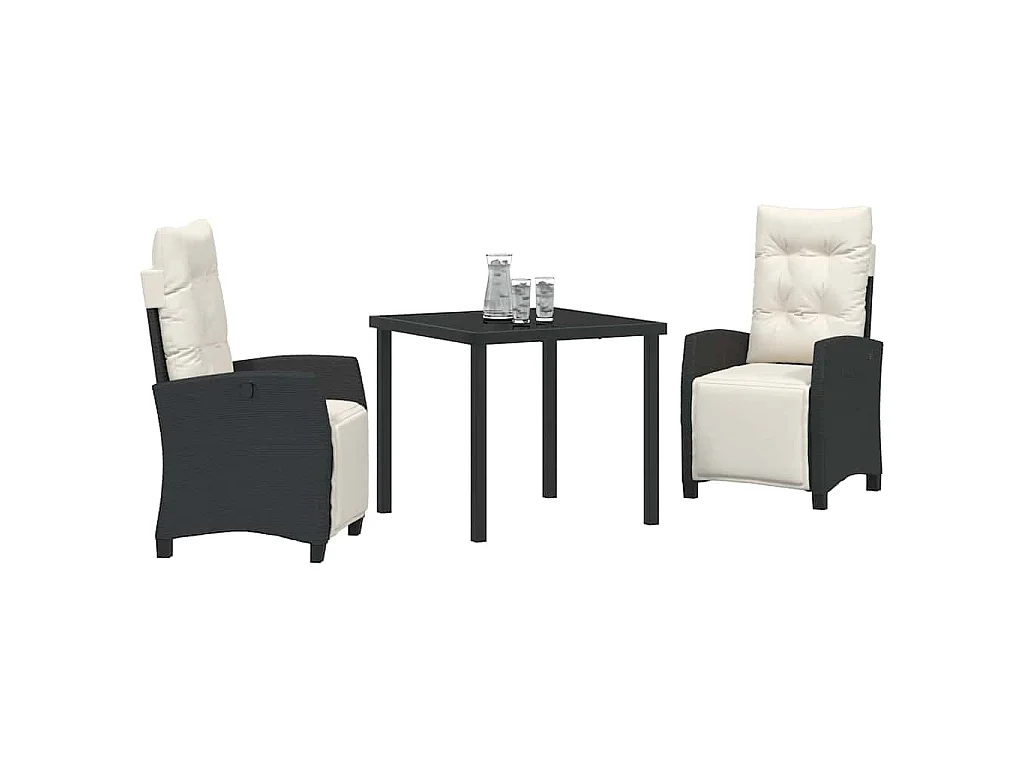 Juego de comedor de jardín de 3 piezas en ratán sintético negro