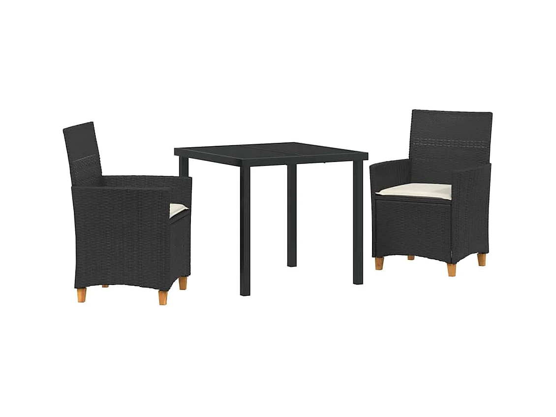 Set da pranzo da giardino 3 pezzi con cuscini in polyrattan nero