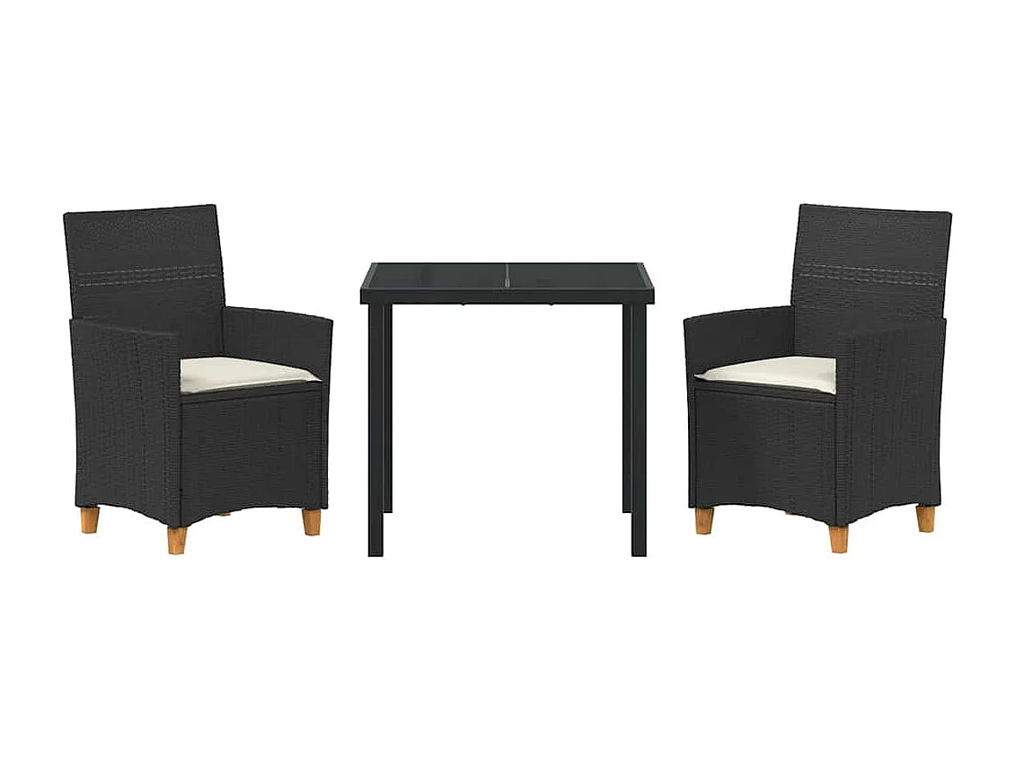 Set da pranzo da giardino 3 pezzi con cuscini in polyrattan nero