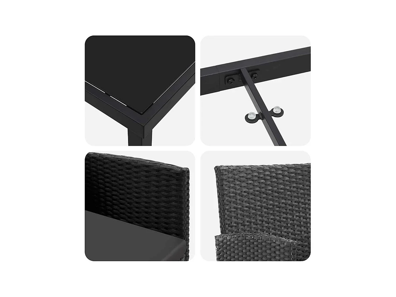 Set da pranzo da giardino 5 pezzi con cuscini in polyrattan nero