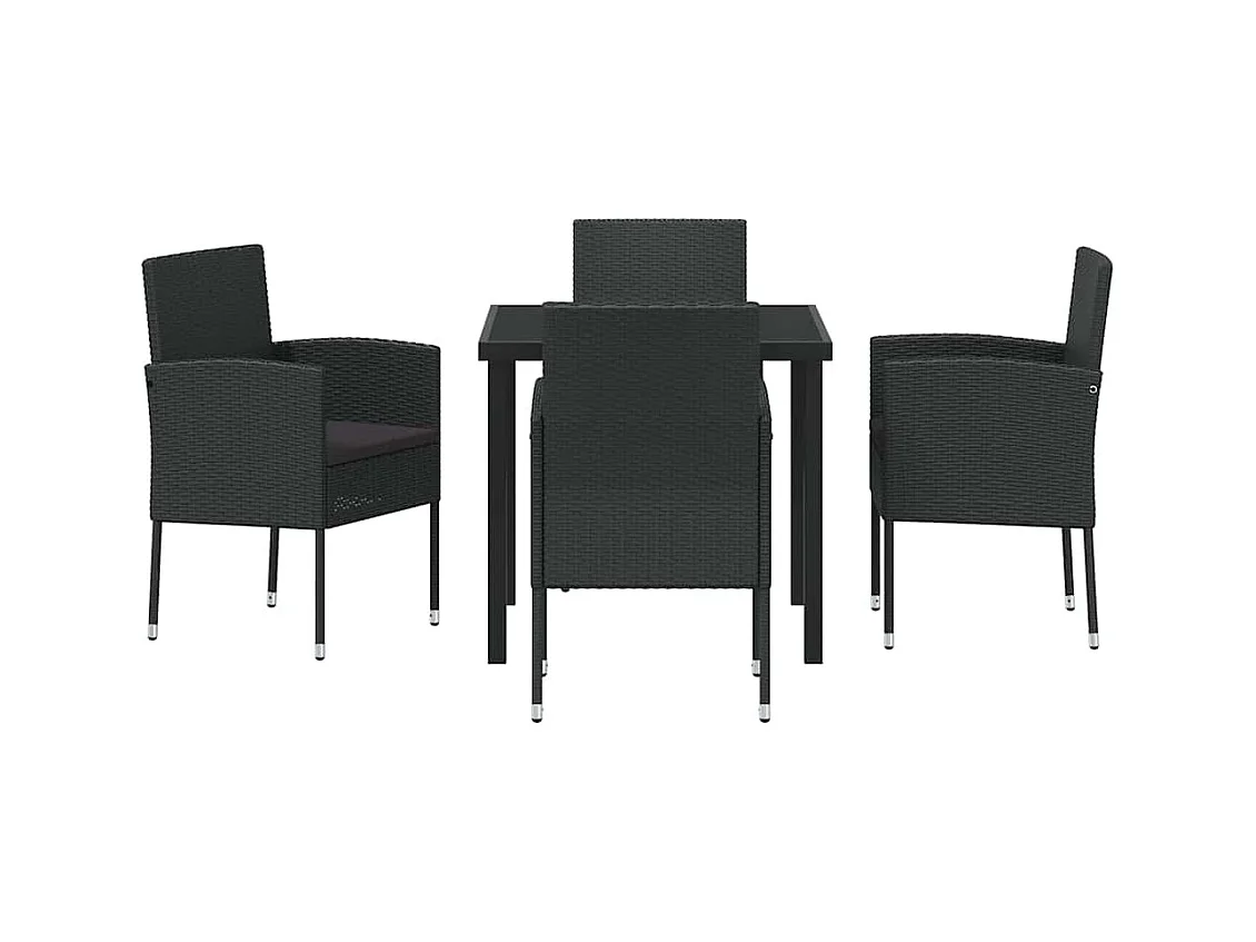 Set da pranzo da giardino 5 pezzi con cuscini in polyrattan nero