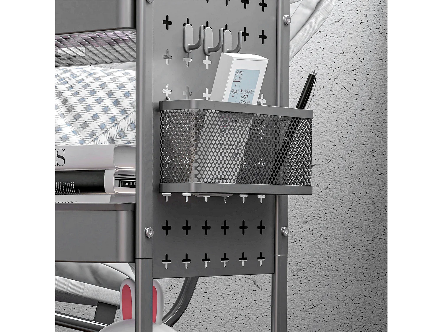 Carrello di servizio a 3 ripiani con 2 cestini sospesi, acciaio, grigio scuro (53,5x30,5x75 cm)